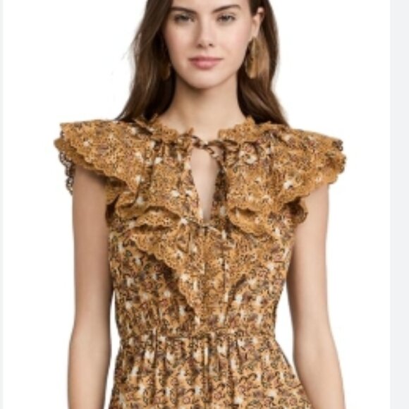 NWOT ULLA JOHNSON Yvette Ruffle Poplin Midi Dress in Dandelion XS $625 - Picture 2 of 10